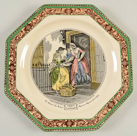 Cries of London (Green & Brown rim) Octagonal Salad Plate by Adams China