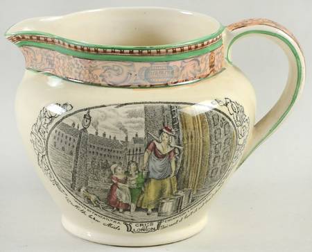 Cries of London (Green & Brown rim) Oversize Creamer by Adams China