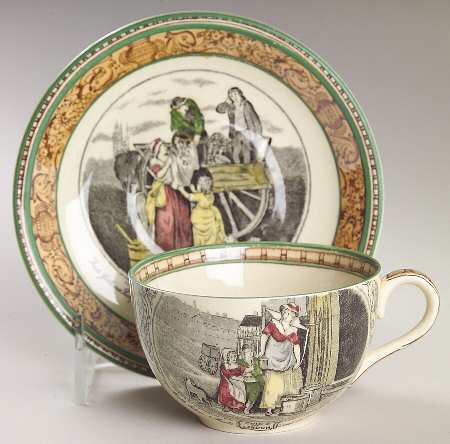 Cries of London (Green & Brown rim) Flat Cup & Saucer Set by Adams China