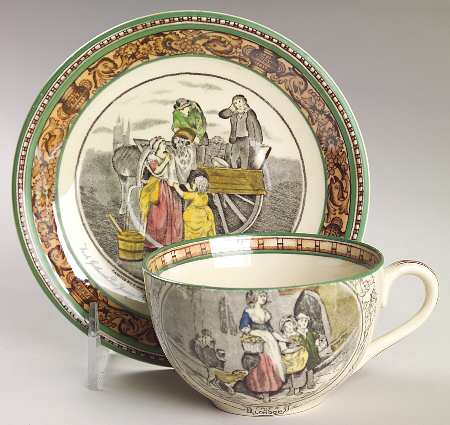 Cries of London (Green & Brown rim) Flat Cup & Saucer Set