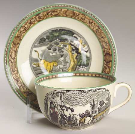 Cries of London (Green & Brown rim) Flat Cup & Saucer Set by Adams China
