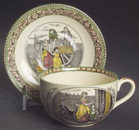 Cries of London (Green & Brown rim) Oversized Cup & Saucer Set