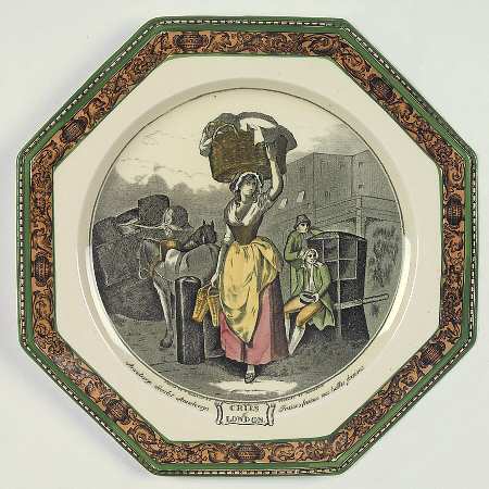 Cries of London (Green & Brown rim) Octagonal Luncheon Plate
