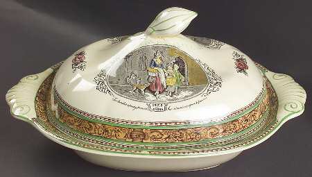 Cries of London (Green & Brown rim) Oval Covered Vegetable by Adams China