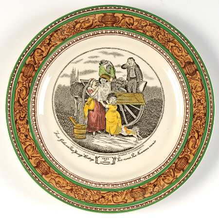 Cries of London (Green & Brown rim) Dessert/Pie Plate by Adams China