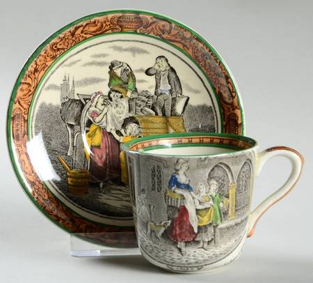Cries of London (Green & Brown rim) Flat Demitasse Cup & Saucer Set by Adams China