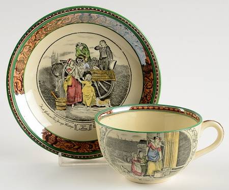 Cries of London (Green & Brown rim) Flat Cup & Saucer Set by Adams China
