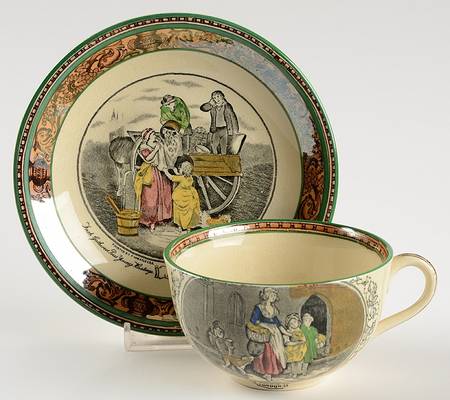 Cries of London (Green & Brown rim) Flat Cup & Saucer Set