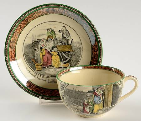Cries of London (Green & Brown rim) Flat Cup & Saucer Set