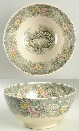 Currier & Ives Gray, Multicolor 8" Salad Serving Bowl