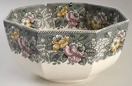 Currier & Ives Gray, Multicolor 9" Octagonal Vegetable Bowl
