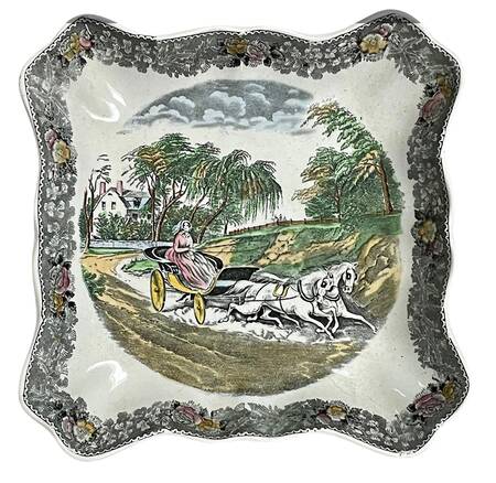 Currier & Ives Gray, Multicolor 8" Square Shallow Bowl