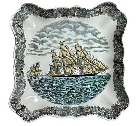 Currier & Ives Gray, Multicolor 8" Square Shallow Bowl