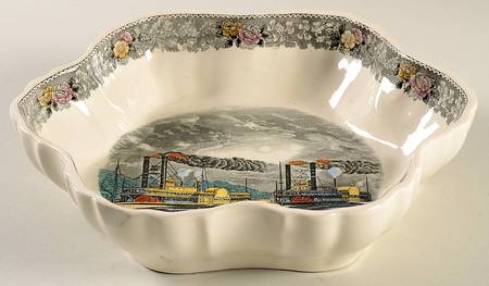 Currier & Ives Gray, Multicolor 10" Melon Bowl
