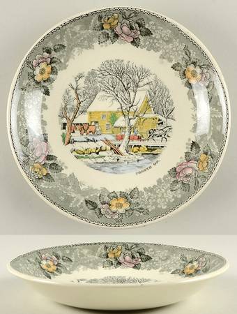 Currier & Ives Gray, Multicolor Coupe Soup Bowl