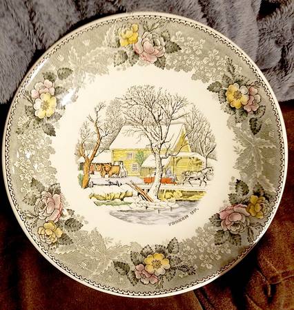 Currier & Ives Gray, Multicolor Dinner Plate