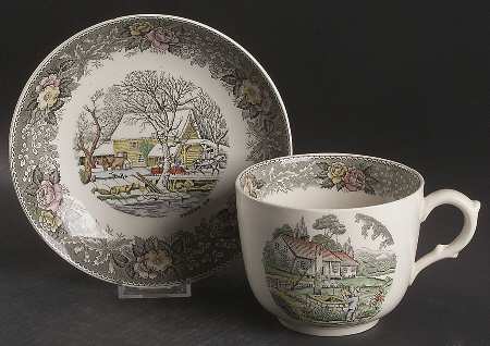 Currier & Ives Gray, Multicolor Jumbo Cup & Saucer Set