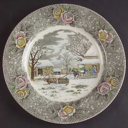 Currier & Ives Gray, Multicolor Dinner Plate