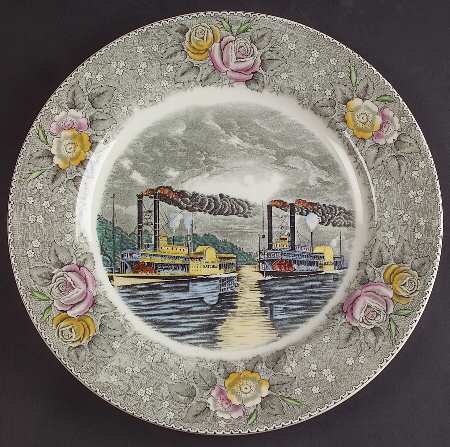 Currier & Ives Gray, Multicolor Dinner Plate