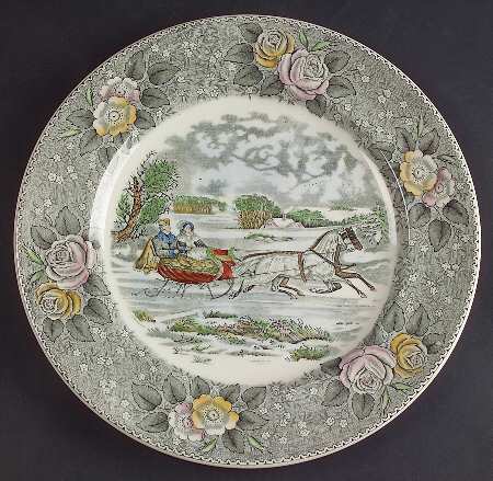 Currier & Ives Gray, Multicolor Dinner Plate