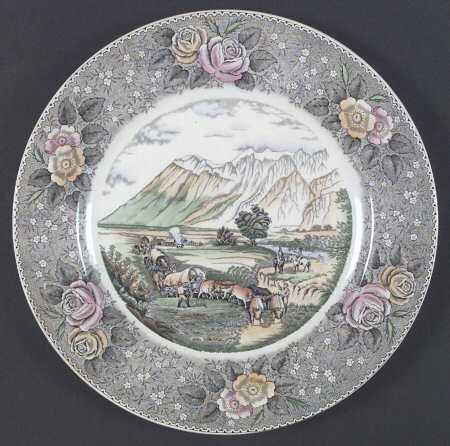 Currier & Ives Gray, Multicolor Dinner Plate