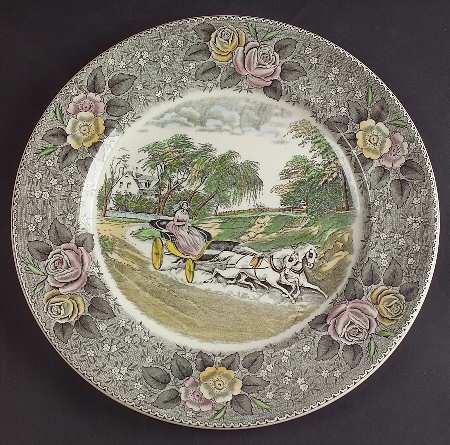 Currier & Ives Gray, Multicolor Dinner Plate