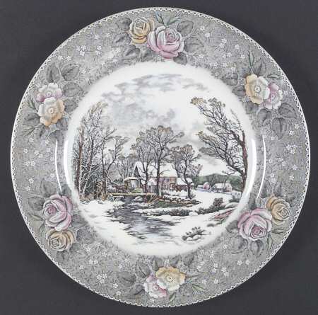 Currier & Ives Gray, Multicolor Dinner Plate