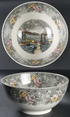 Currier & Ives Gray, Multicolor 9" Salad Serving Bowl