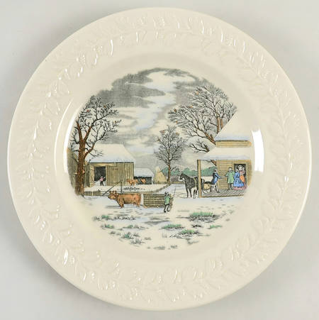 Currier & Ives (Raised Border, Cream Body) Dinner Plate