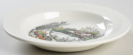 Currier & Ives (Raised Border, Cream Body) Rim Soup Bowl