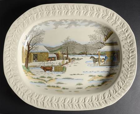 Currier & Ives (Raised Border, Cream Body) 19" Oval Serving Platter