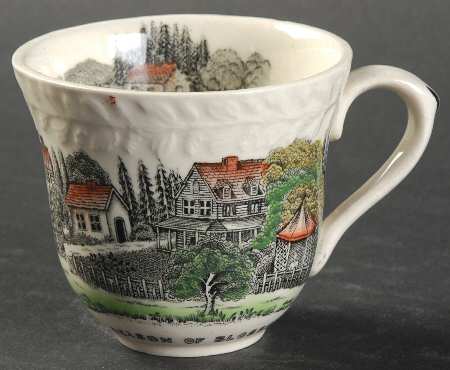 Currier & Ives (Raised Border, Cream Body) Flat Demitasse Cup