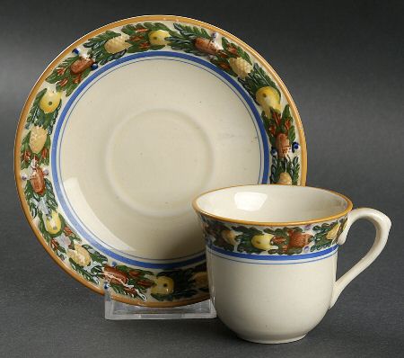 Della Robia Multicolor on Cream Flat Demitasse Cup & Saucer Set
