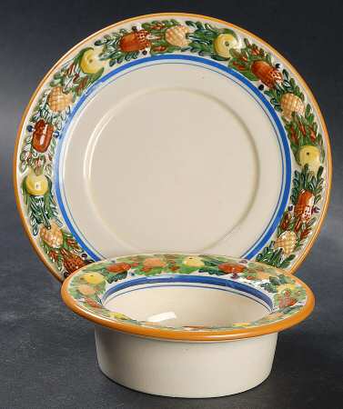Della Robia Multicolor on Cream Ramekin & Saucer Set