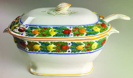 Della Robia Multicolor on White Tureen & Lid w/Ladle