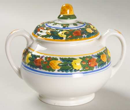 Della Robia Multicolor on White Sugar Bowl & Lid