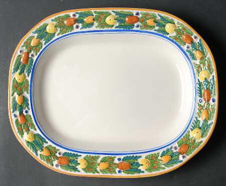 Della Robia Multicolor on White 11" Oval Serving Platter
