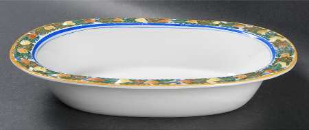 Della Robia Multicolor on White 9" Oval Vegetable Bowl