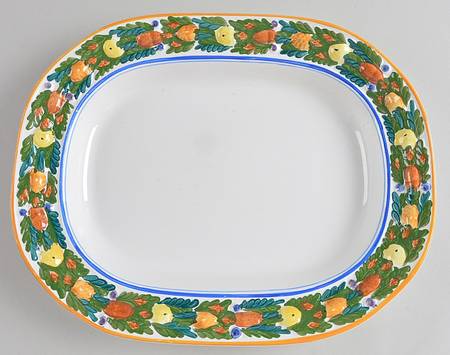 Della Robia Multicolor on White 12" Oval Serving Platter