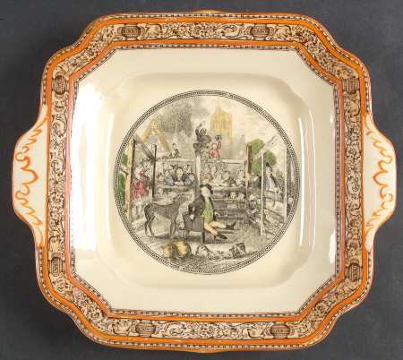 Dickens Orange (Old Back Stamp) Square Handled Cake Plate