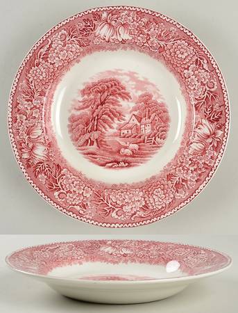 English Countryside Pink Rim Soup Bowl