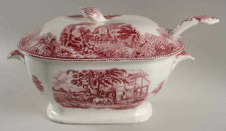 English Countryside Pink Tureen & Lid w/Ladle