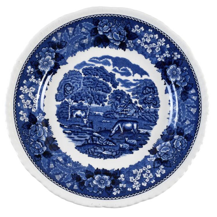 English Scenic Blue (Scalloped) Luncheon Plate
