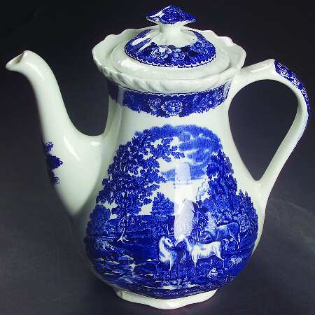English Scenic Blue (Scalloped) Coffee Pot & Lid