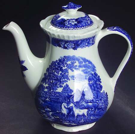English Scenic Blue (Scalloped) Mini Coffee Pot & Lid