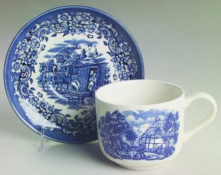 English Scenic Blue (Scalloped) Jumbo Cup & Saucer Set