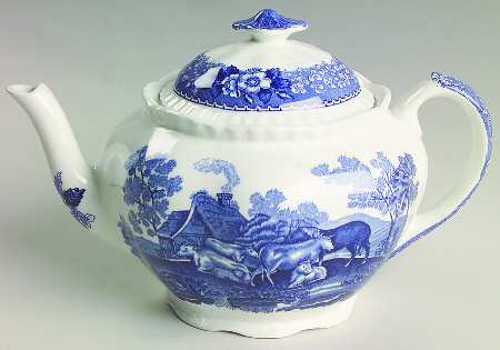 English Scenic Blue (Scalloped) Mini Teapot & Lid
