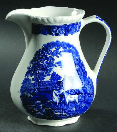 English Scenic Blue (Scalloped) 32 Oz Pitcher