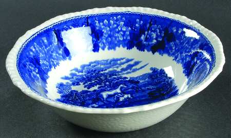 English Scenic Blue (Scalloped) 9" Round Vegetable Bowl