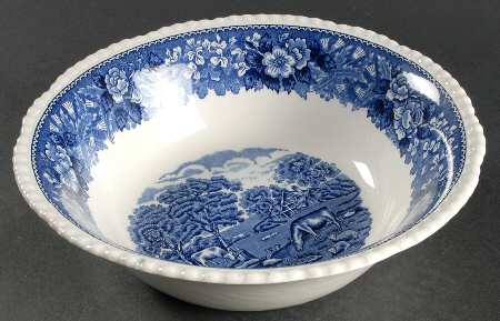English Scenic Blue (Scalloped) 8" Round Vegetable Bowl